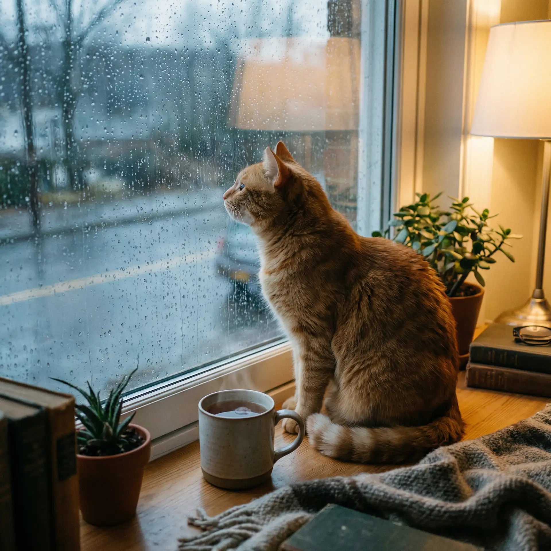 猫咪望着窗外的雨 - gap中国